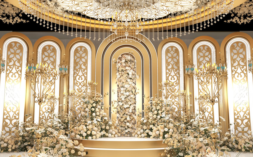 镇海香槟色调婚礼堂效果展示